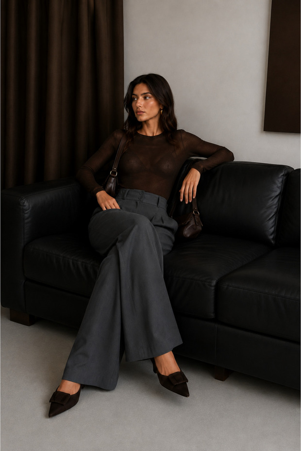 Wide-Leg Double Pleated Palazzo Pants
