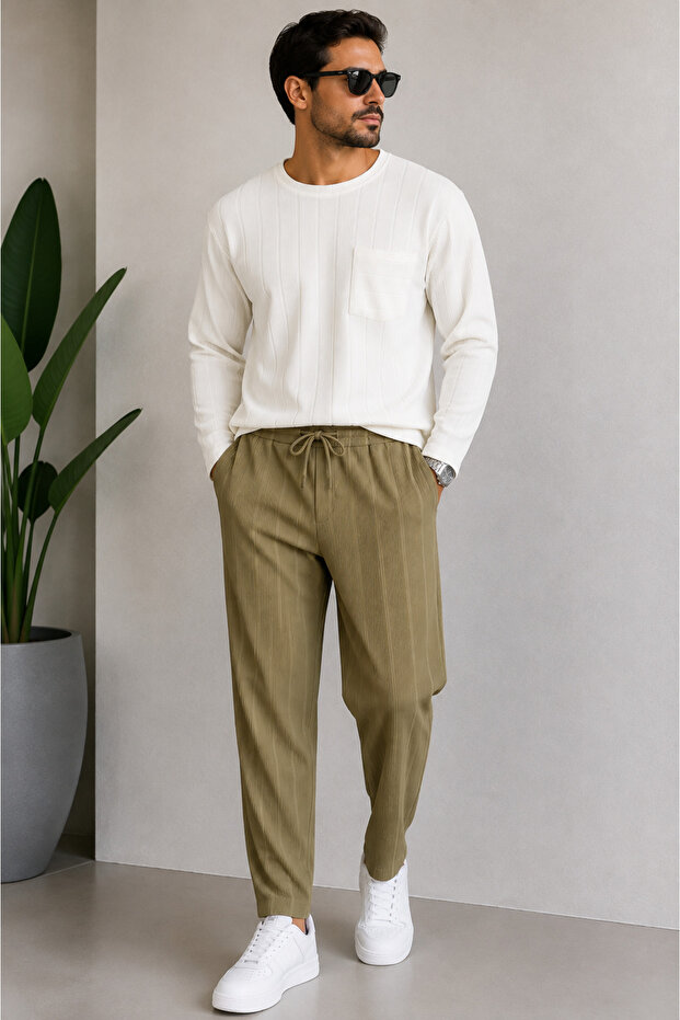 Men's Ottoman Fabric Crew Neck Top and Bottom Set
