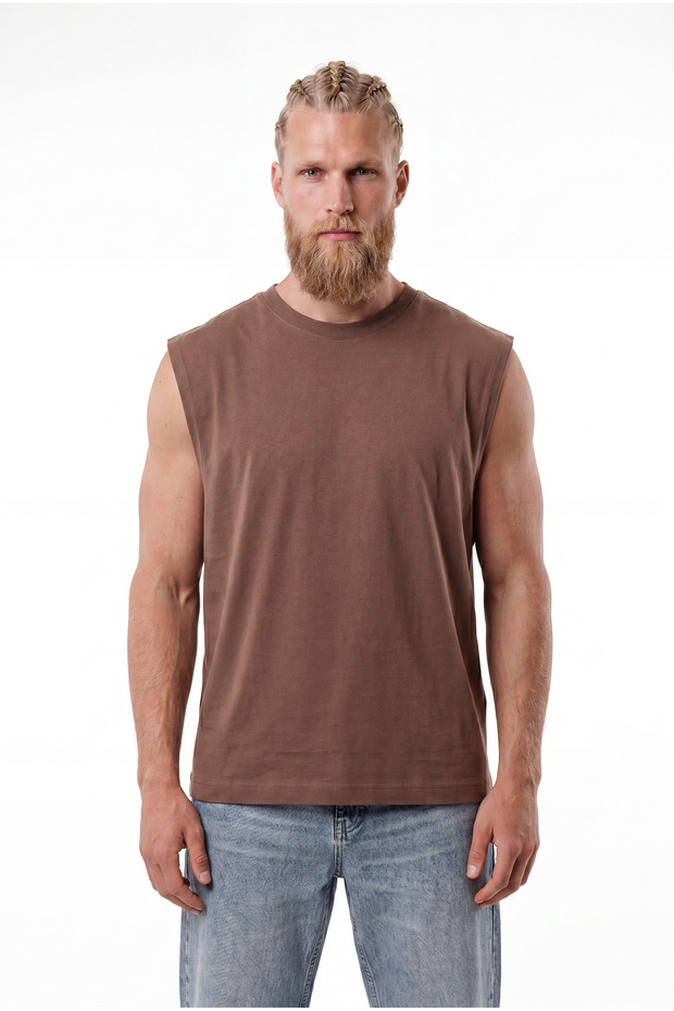 Men's Oversize Crew Neck Basic Undershirt Cocoa