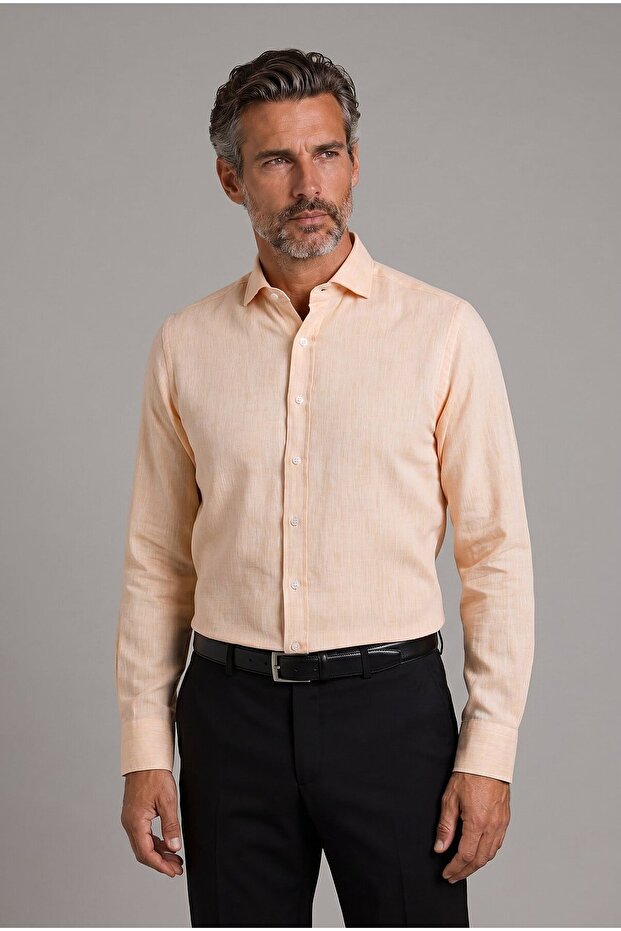 Mint Green Regular Fit Cotton Linen Birit Collar Shirt