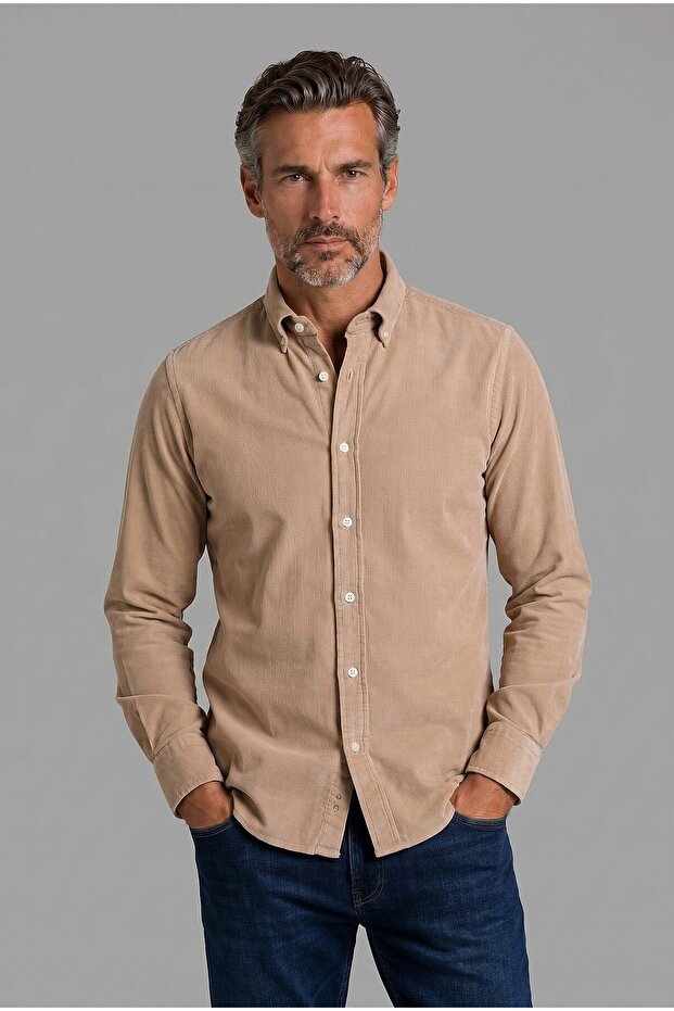 Beige Regular Fit Buttoned Pascha Collar King Mid-Line Shirt