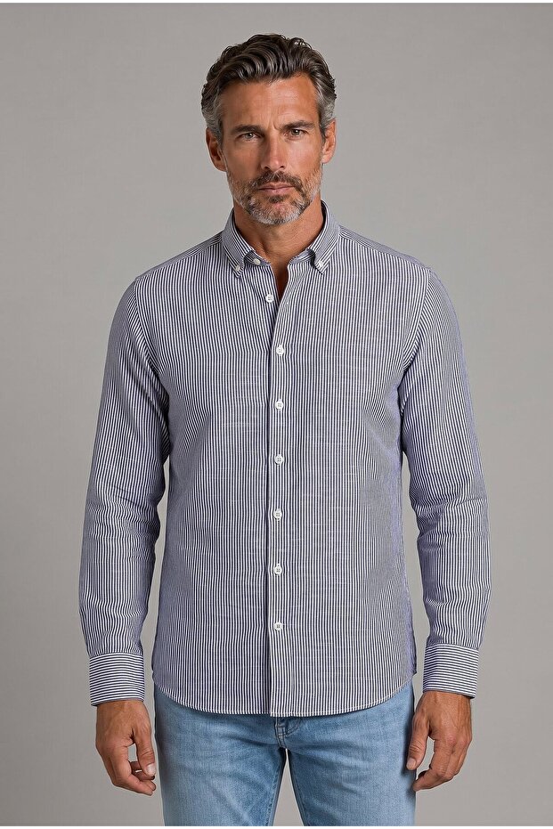 Brown Regular Fit Cotton Linen Long Pasha Collar Shirt