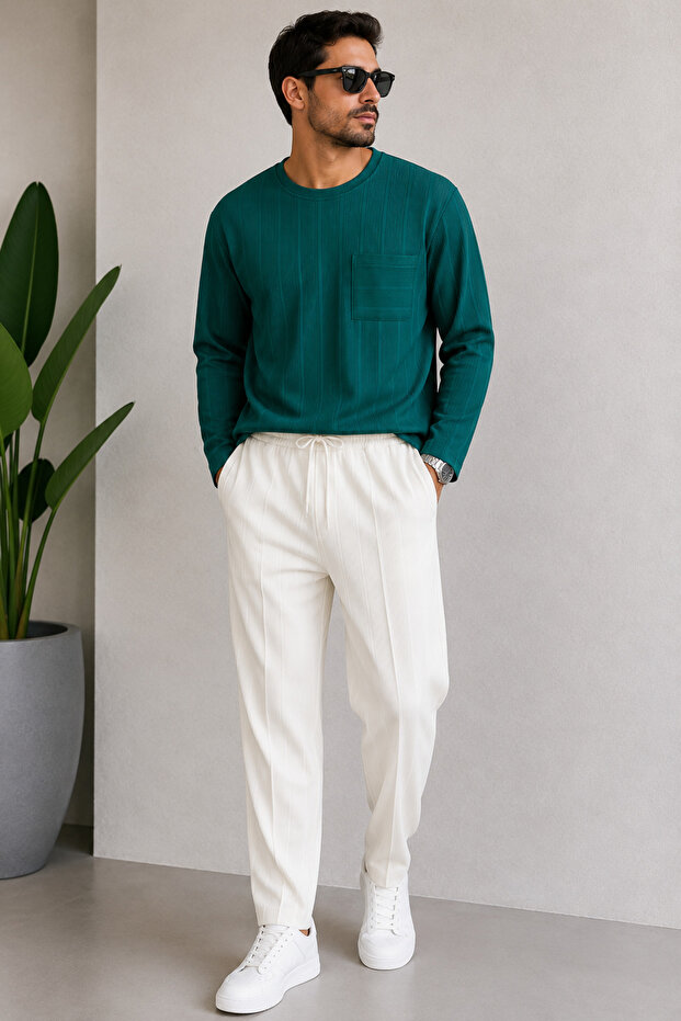 Men's Ottoman Fabric Crew Neck Top and Bottom Set