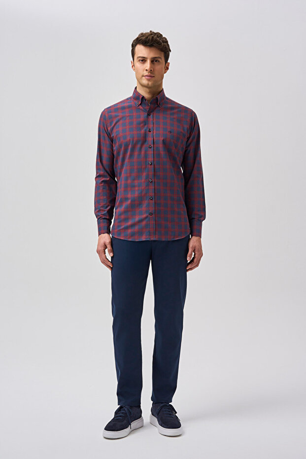 Studio Men's Pocketless Regular Fit Shirt Burgundy