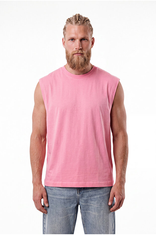 Men's Oversize Crew Neck Basic Undershirt Candy Pink