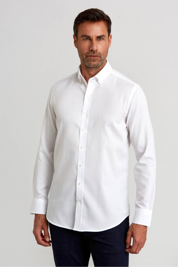 White Modern Fit Cotton Buttoned Pascha Collar Sport Shirt