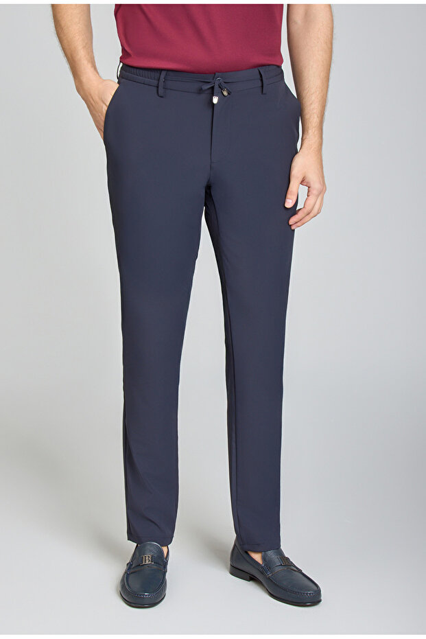 Navy Blue Pocketed Lace-Up Jogger Elastic Comfortable Sports Pants