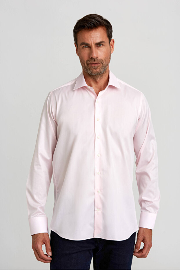 Pink Regular Fit Cotton Italian Fabric Platinum Shirt