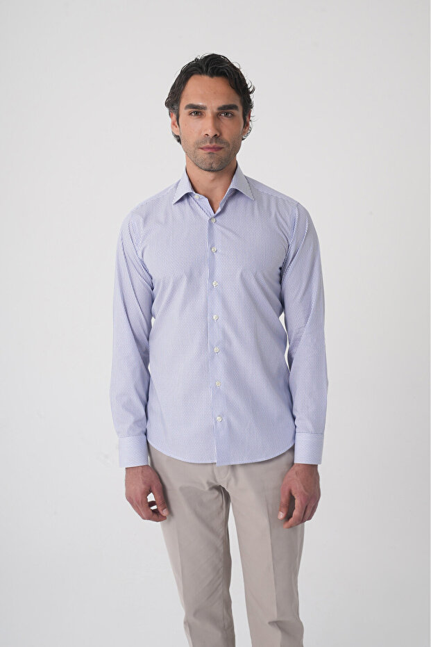 Blue Regular Fit Cotton Long Shirt