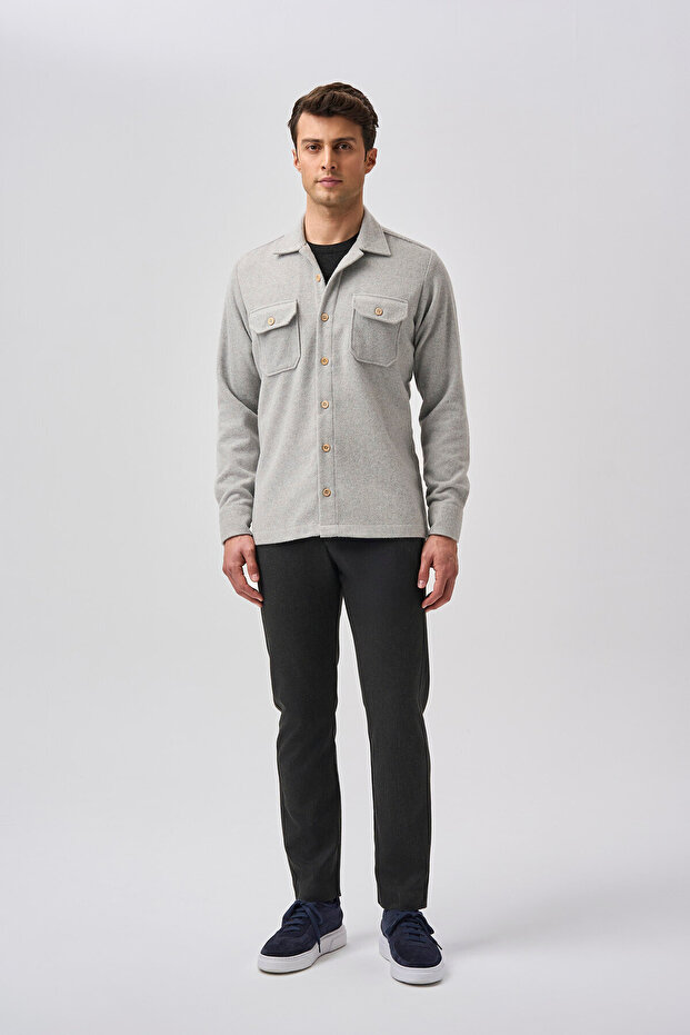 Gray Regular Fit Cotton Pocket Long Sleeve Double Lumberjack Shirt