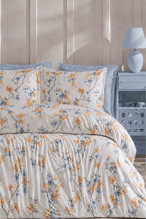 Elastic Sheet Duvet Cover Set Double Size Branch Blue