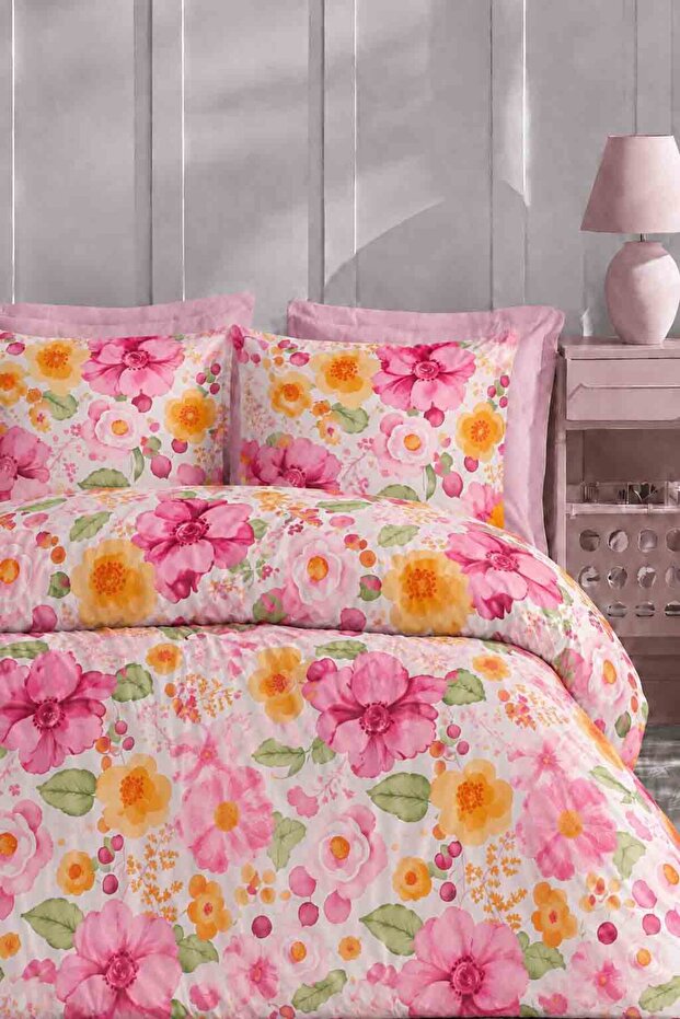 Elastic Sheet Bedding Set Double Size Lotus Salmon