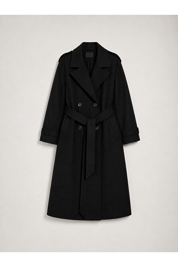 Black Belted New Season Lined Premium Quality Women's Cashmere Coat