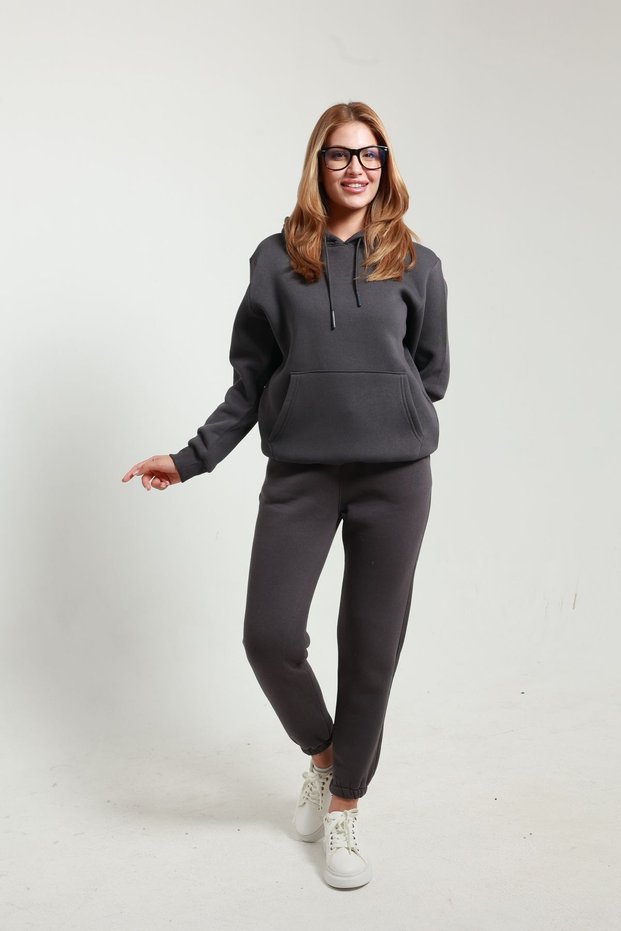 3 Thread Women's Tracksuit Set with Hooded Kangaroo Pocket, Soft Fleece Inside, Top and Bottom