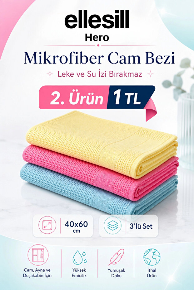Hero 3-Pack Microfiber Glass Cloth - 40X60 cm