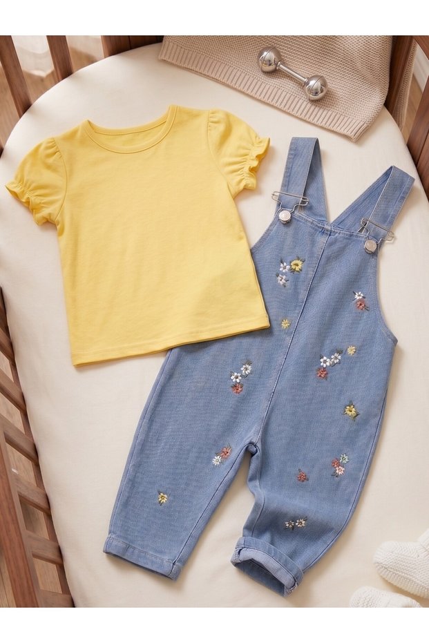 Floral Salopet Baby Girl 3-Piece Set 6/9 Months, 9/12 Months, 12/18 Months, 18/24 Months
