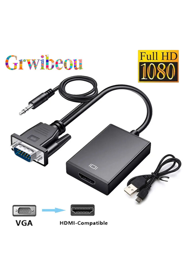 <=0.5m black VGA TO HDMI-compatible TV Converter 1080P HD Audio Video Cable Adapter VGA Input HD Out