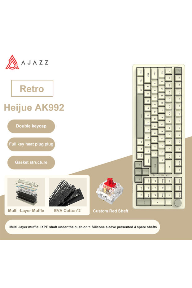 Blue Backlit AK992 Wired Mechanical Keyboard 98-Key Full Layout Hot-Swap USB Gaming Keyb