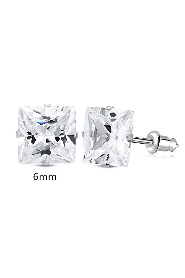 diameter 6mm 2pcs 2 Stylish Stainless Steel 4 Claw Square Cubic Zirconia Stud Earrings For Men And W