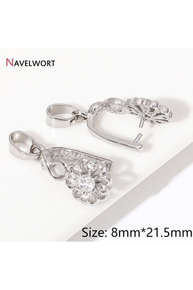 2 pieces Rhodium plated 2Pcs 14K Gold Plated Brass With Zircon Pendant Pinch Bails For Necklace Maki