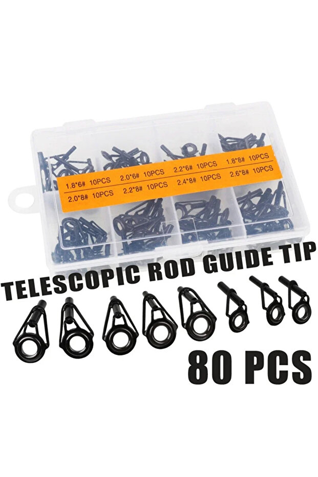 80PCS 80pcs Black Multi-Gauge Marine Rod Guide Ring Set Stainless Steel Ceramic Lure Ring Fishing Ta