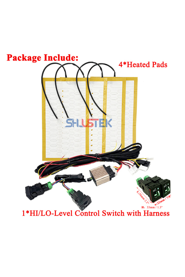 Alloy wire pad kit 12V Car Seat Heater Kit for 2 Seats with 4pcs 25W Heating Pad & Dual Control Swit