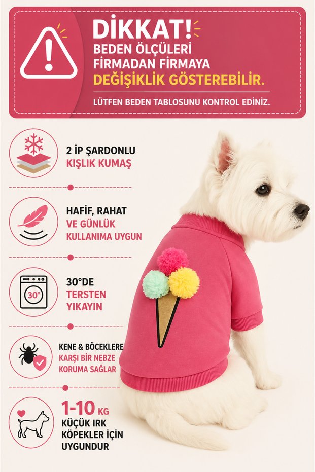 Small Breed Pink Ice Cream Cat Dog Outfit Sweatshirt (1-10kg)