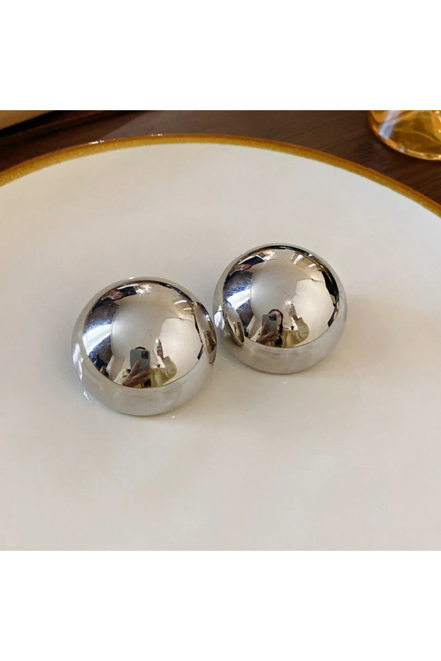 silver color Smooth Round Earrings Women Big Ball Metal Stud Earrings Classic Gold Color Geometric E