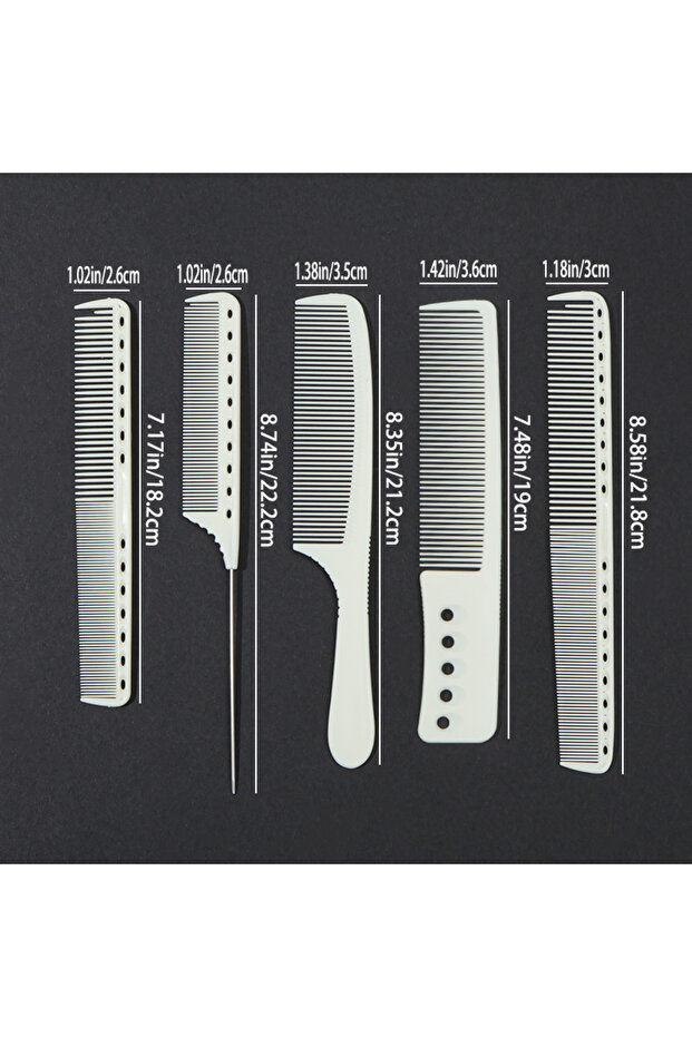 5pcs 5 - Piece Set of Plain White Hair Combs: Professional Styling Comb Ideal for Both Home and Salo
