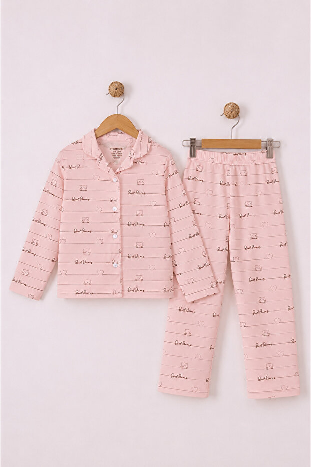 100% Cotton Girls' Buttoned Pajama Set - Long Sleeve