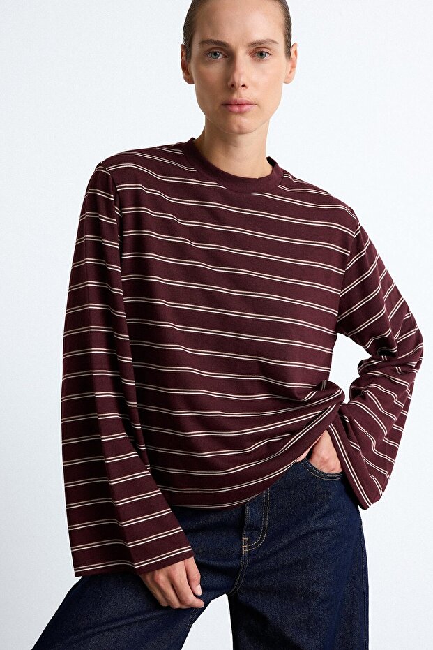 Oversize Striped Crew Neck Long Sleeve T-Shirt I6841Ax26Au