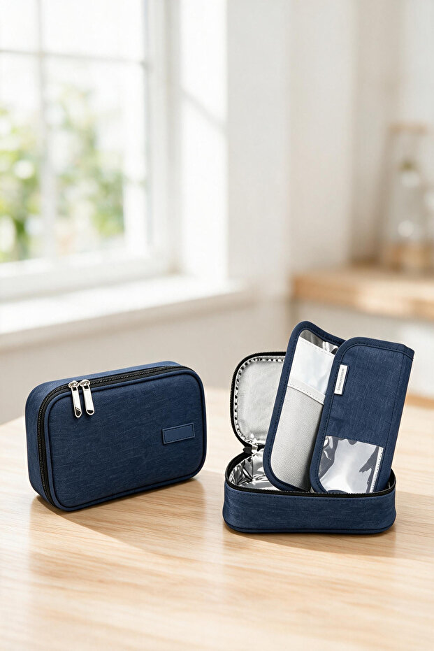 Navy Blue Insulin Cooler Travel Case, Diabetic Medication Organizer Bag for Pens & Vials, Bag Only