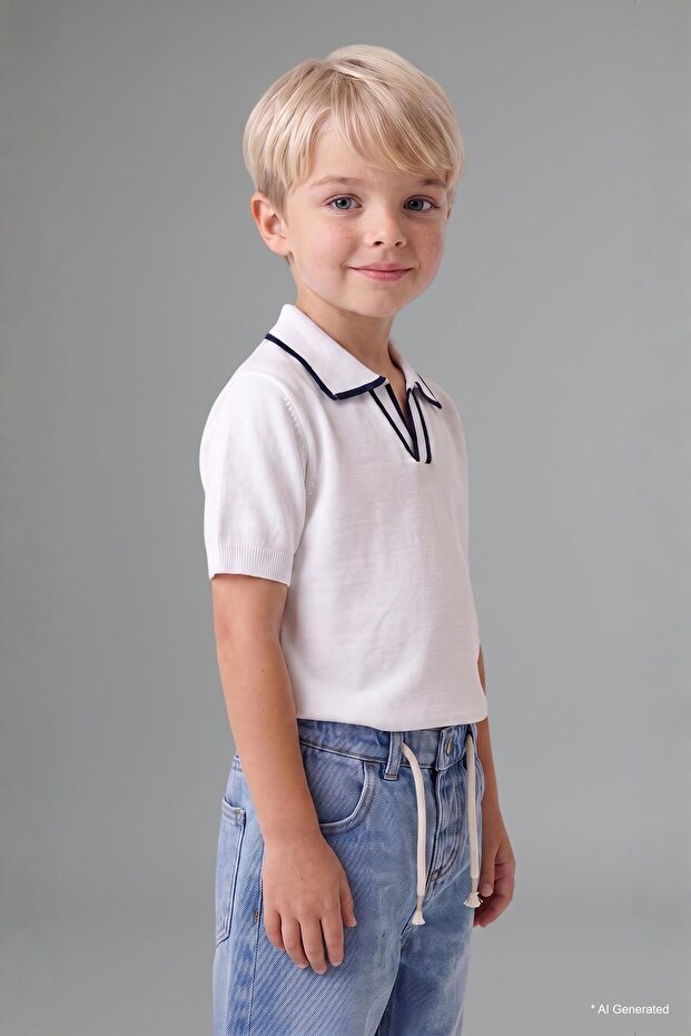 Regular Fit V-Neck White T-Shirt Baby Boy H9069A526Au