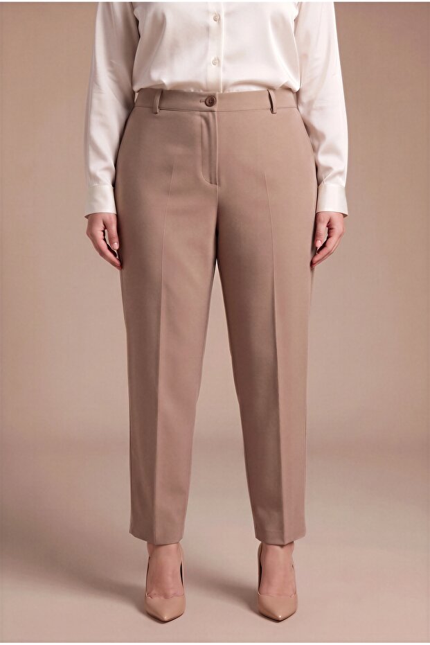Large Size Trousers with Slit Legs Mink