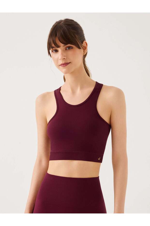 Palmi Self Patterned Round Neck Coated Bra Claret Red