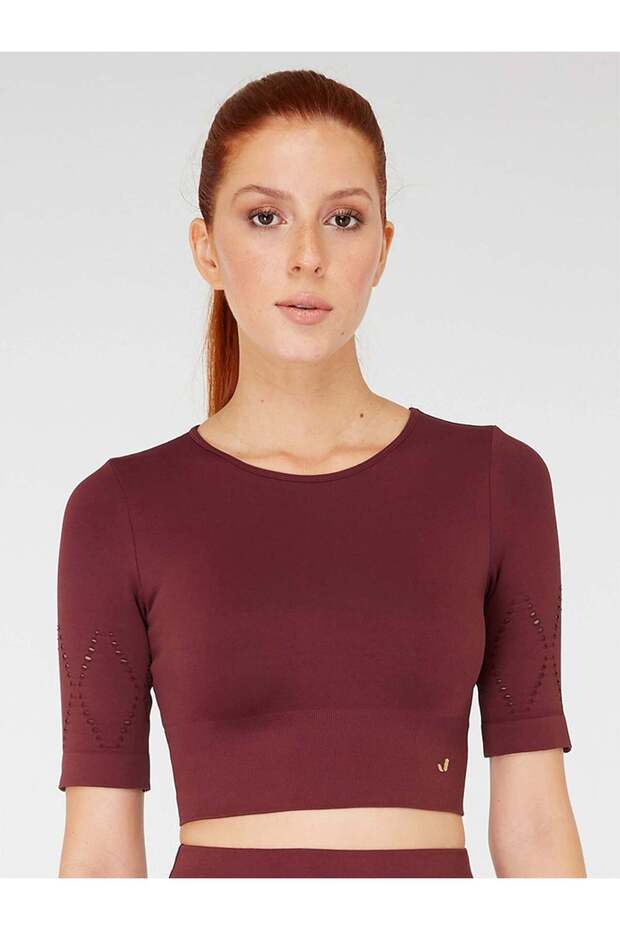 Naples Short Sleeve Crop Top Econyl Claret Red
