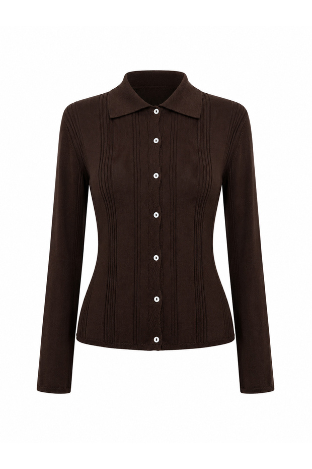 Polo Collar Buttoned Cardigan