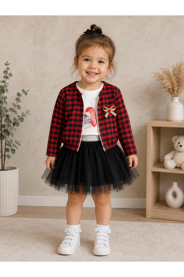 Girl's 3-Piece Set Skirted Children's Outfit Skirt Badi Cardigan