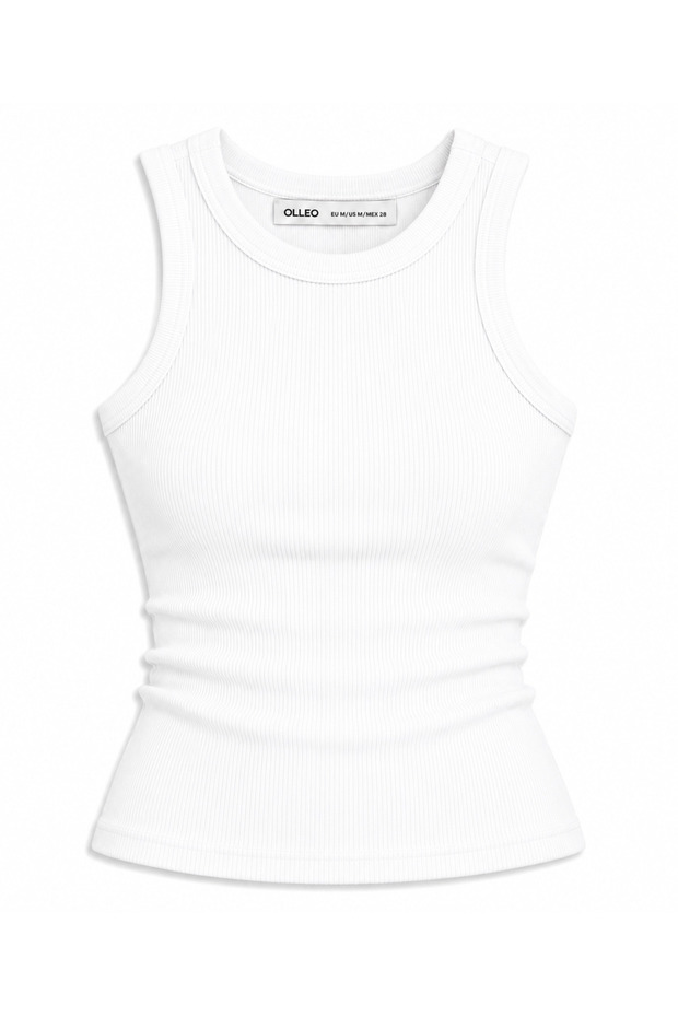 Women's Ribbed Look Thick Strap Basic White Blouse Undershirt