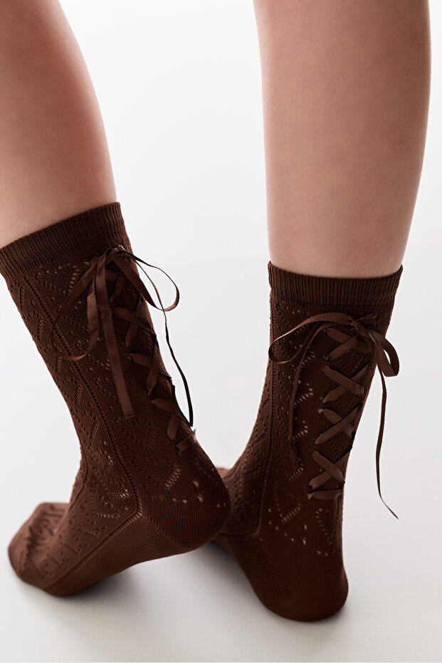 Coffee Melange Bowtie Colosio Bow Patterned Socks
