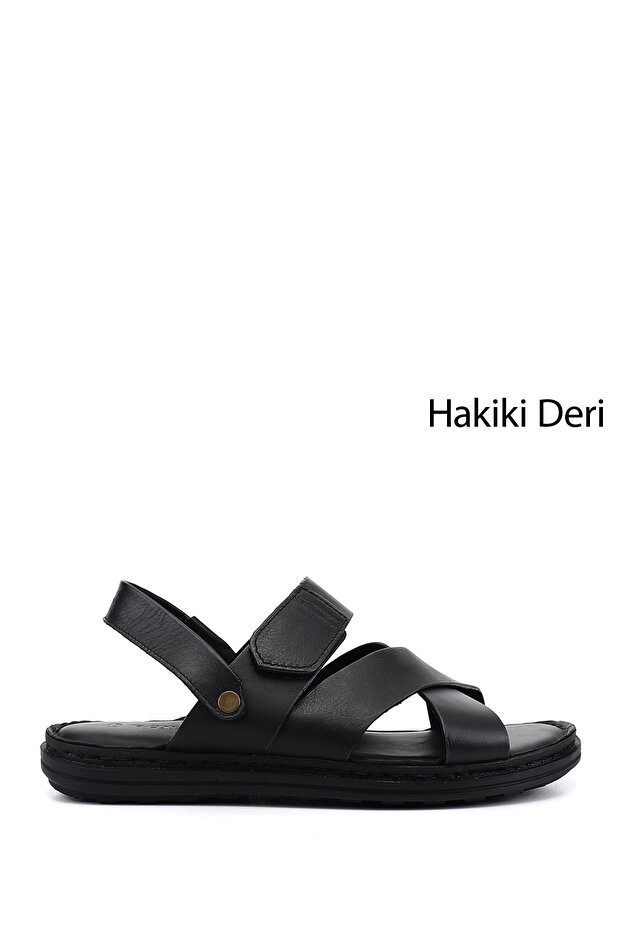Men's Black Genuine Leather Comfort Sandals