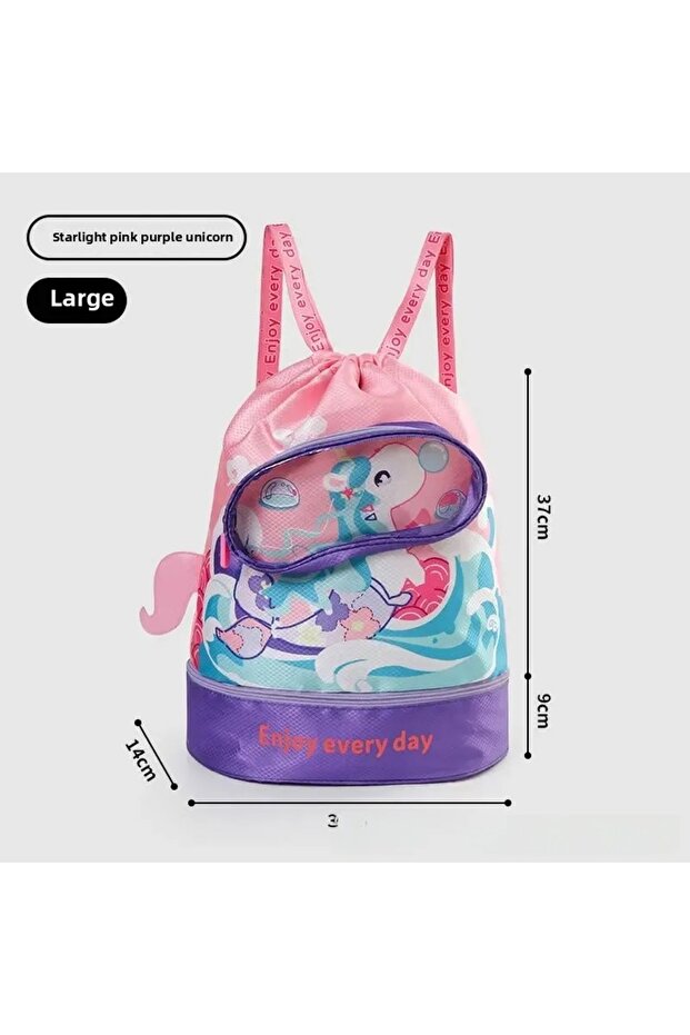 Pinkl Purple Large Children's Swimming Bag Student Cute Cartoon Double Shoulder Backpack Handheld Ma