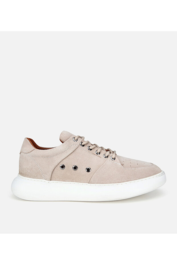 Men's Suede Leather Beige Perforated Casual Shoes