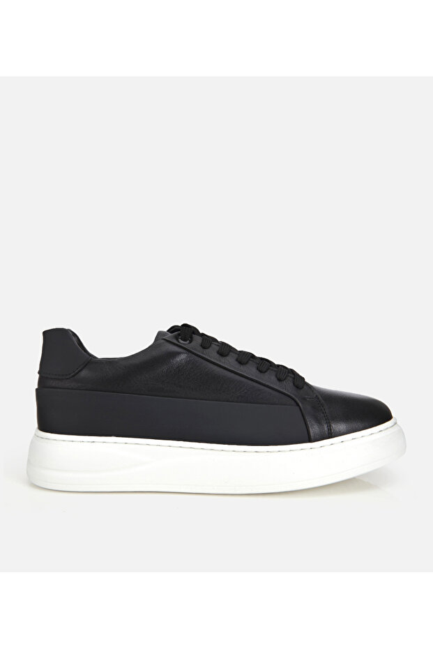 Men's Leather Black High-Sole Casual Shoes