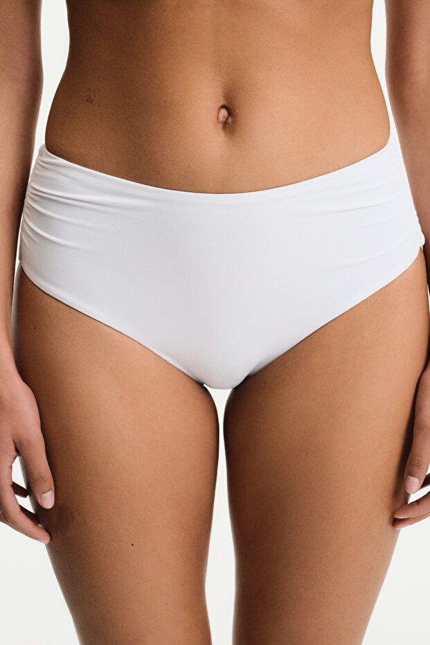 White High Drawstring High Waist Bikini Bottom