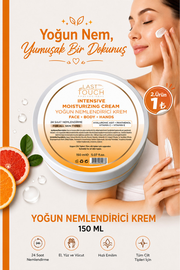 Intensive Moisturizing Care Cream with Natural and Organic Content (for Hands, Face and Body) 150 ml