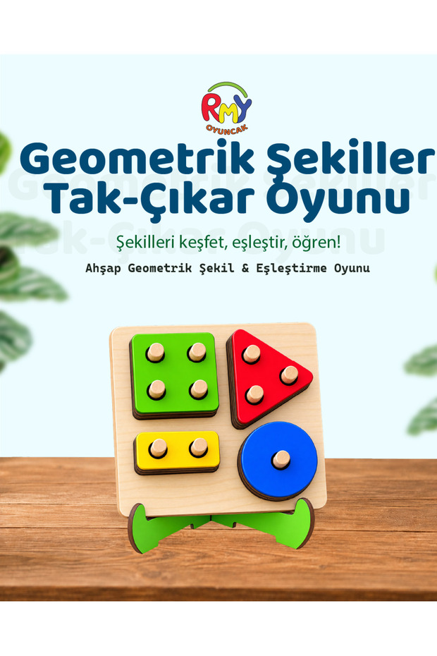 Montessori̇ Wooden Geometric Shapes 5 Shapes with Plug-In Holes