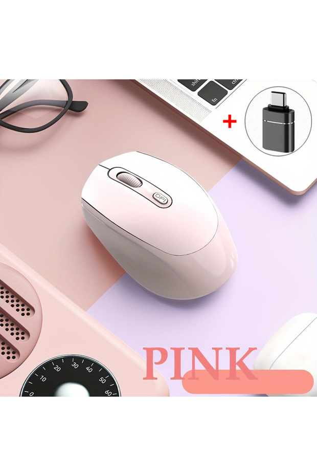 Pink with OTG Wireless Mouse Battery Gamer Mouse Dual Modes Bluetooth-compatible 2.4G USB Mute Mice
