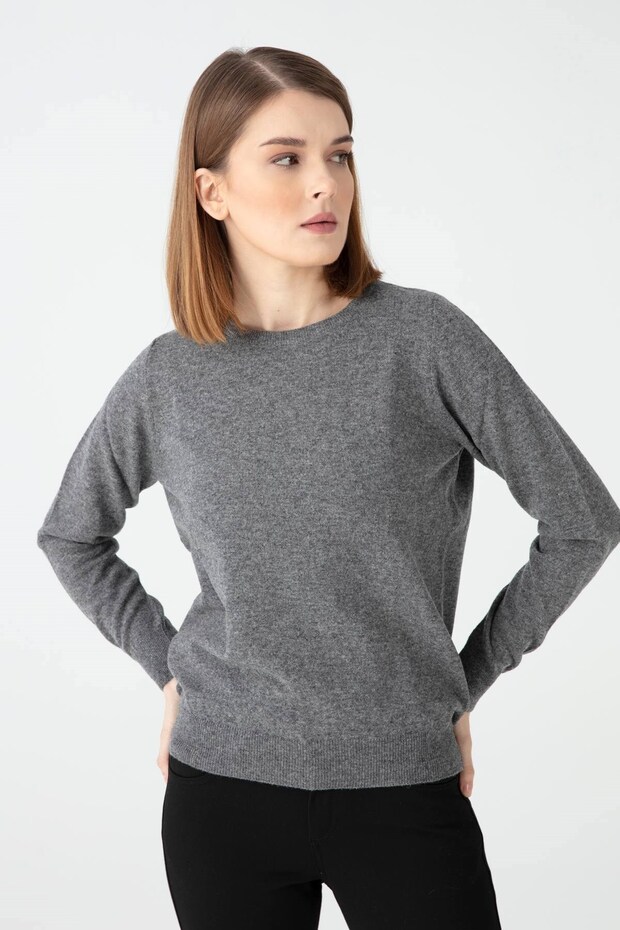 Women's Crew Neck Wool Sweater Smoked