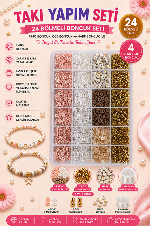 Jewelry Making Set with Fimo Letter and Gold Apparatus Beads in 24 Pieces Box 2